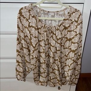 LOFT Brown and Cream Floral Blouse
